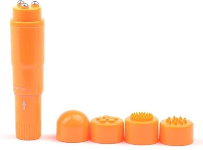 Pocket Rocket vibrator met 4 verschillende opzetstukken (oranje)