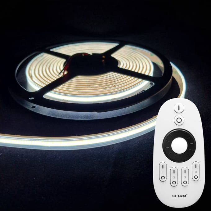 LED Strip COB - 10 Meter - Complete Set - 6000k - Koud Wit - 24V - IP65 Waterdicht - 480LED/m - Met RF Mi-Light(MiBoxer) Afstandsbediening