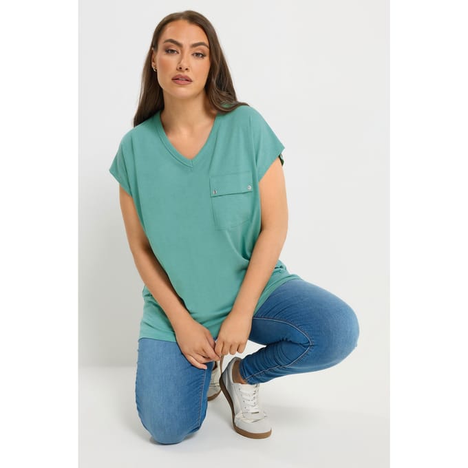 Yours Groen Tshirt Met Borstzak Size 50-52