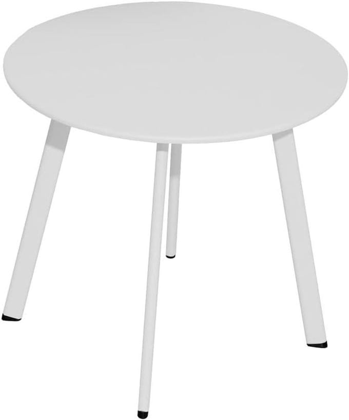 Salontafel Tuin - Terrastafel Bijzettafel - Buiten Ontspannen - Epoxystaal Frame - 50 cm Diameter - Wit
