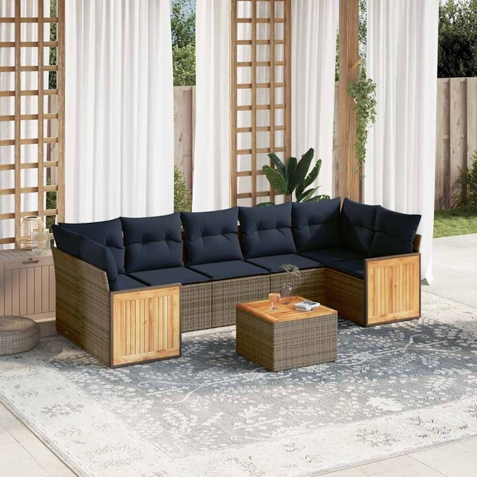 vidaXL - 8-delige - tuinbankset - met - kussens, - grijs - polyrotan