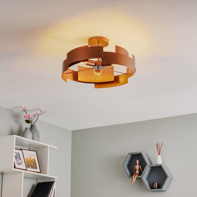 Euluna - plafondlamp - 3lichts - Staal - H: 28 cm - E27 - koper