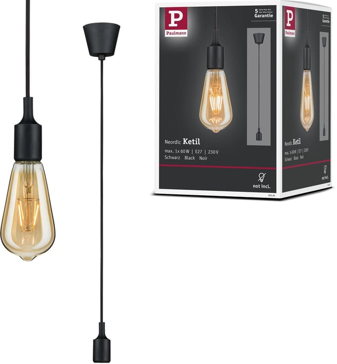Neordic Hanglamp Ketil E27 max. 60W Zwart dimbaar Silicon, Kunststof