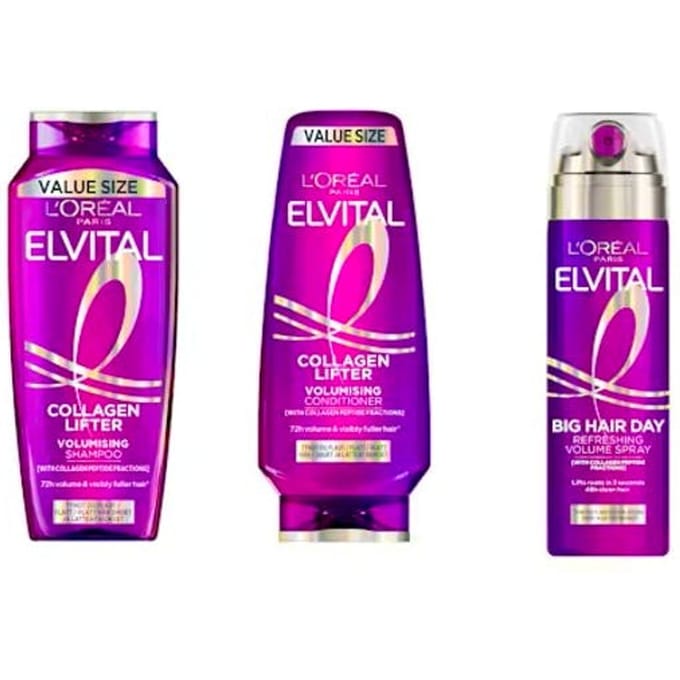 L'Or&eacute;al Paris Elvital Collagen Lifter Shampoo, Conditioner &amp; Refreshing Volume Spray 400 ml + 400 ml + 200 ml