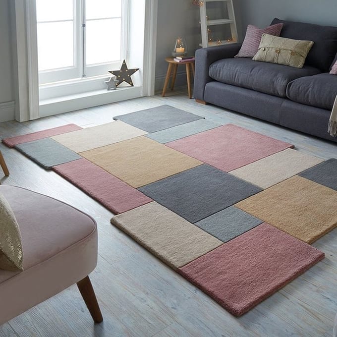 Flycarpets Abstract Modern Stracto Collage - Organische Vorm Vloerkleed - Roze / Beige - 150x240 cm