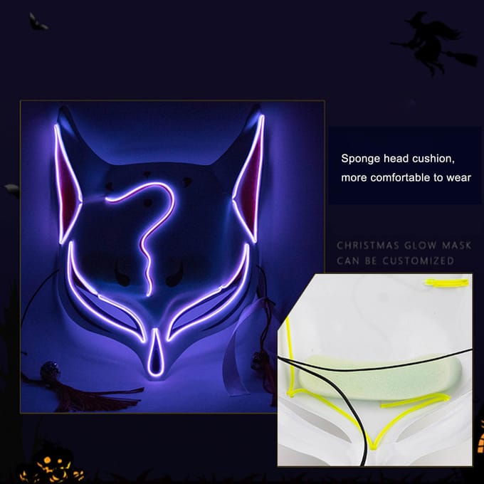 Led Fox Drift Mask Halloweenmasker Lichtgevend voor Maskeradefeesten Carnaval red