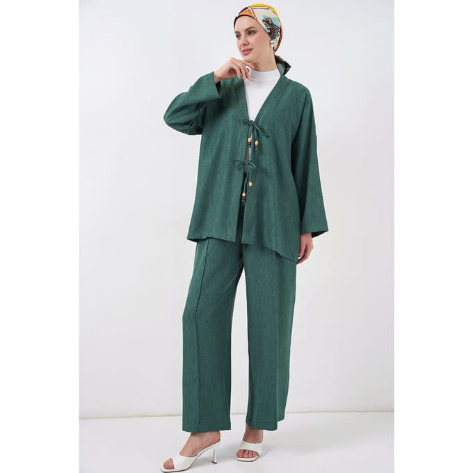 V-hals cardigan en wijde broek set