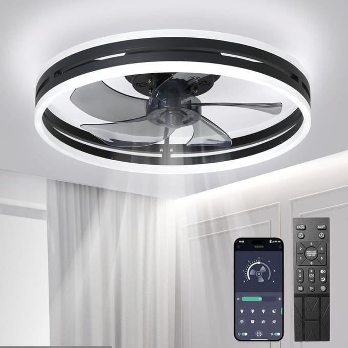TIM® Plafonniere Met Ventilator - Plafondventilator - Plafondventilator Met Verlichting - Zwart - 45cm x 45cm x 20cm