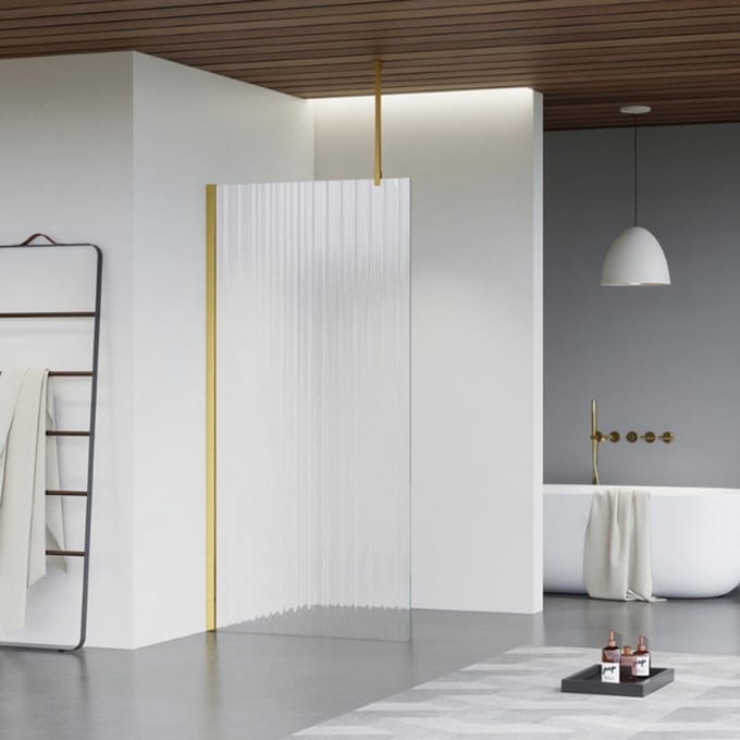 FugaFlow Eccelente Vetro inloopdouche badkamer - 100x200cm - ribbelglas - plafondarm - geborsteld messing