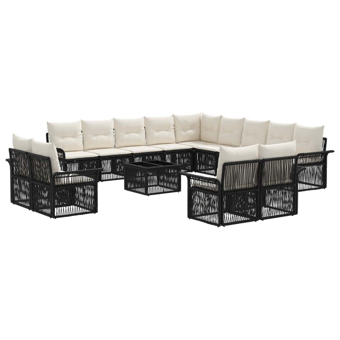 vidaXL - Tuinbank - Set - 14 - st - Zwart - en - Crème - Wit - poly - rattan