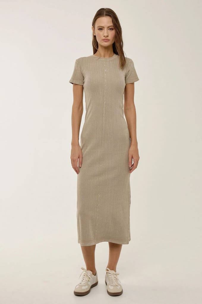 Korte Mouwen Crew Neck Midi Jurk