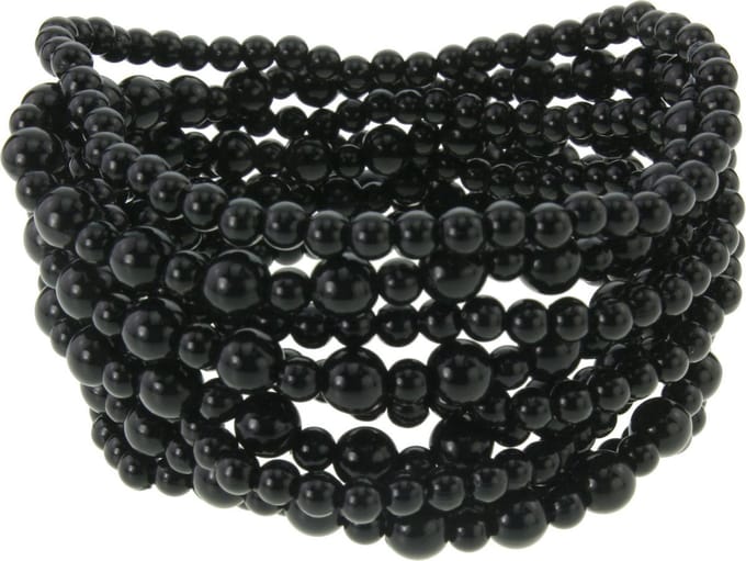 Behave - Zwarte elastische armband - kralentrend - 17,5 cm