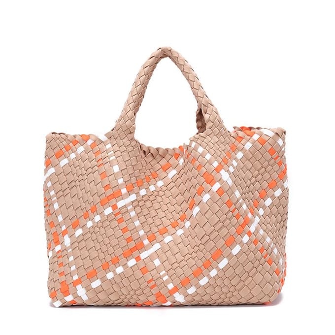 Modieuze Dames Handtas, Geweven Kleurblok Enkel-schouder Tas beige
