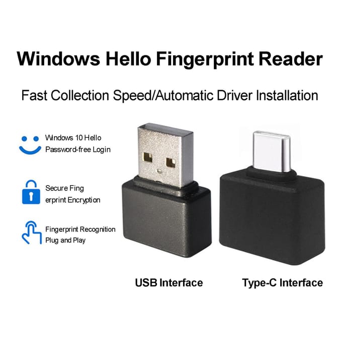 USB Vingerafdruklezer voor PC Windows 11 Windows 10 32 64 bit Compatibel met Windows Hello voor Laptops Desktops Alles in WA27-USB black