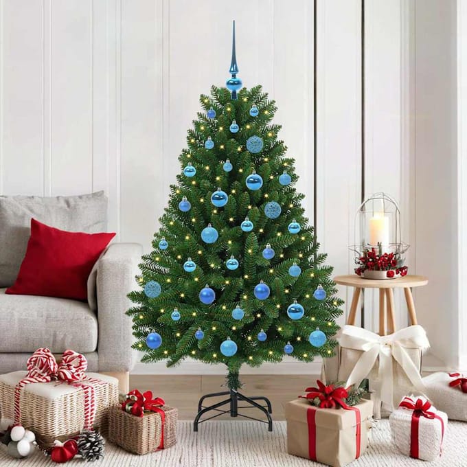 vidaXL - Kunstkerstboom - 150 - cm - 150 - LED's - Warmwit - PVC - en - Staal - Groen