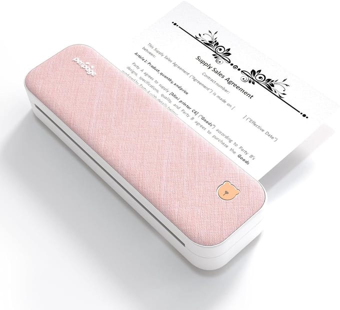 Peripage A40 - Draagbare Bluetooth Printer - Roze - Thermisch - Mobiel- A4- Zwart Wit - Inclusief een rol thermisch papier -Draadloos - Compact - Draagbaar