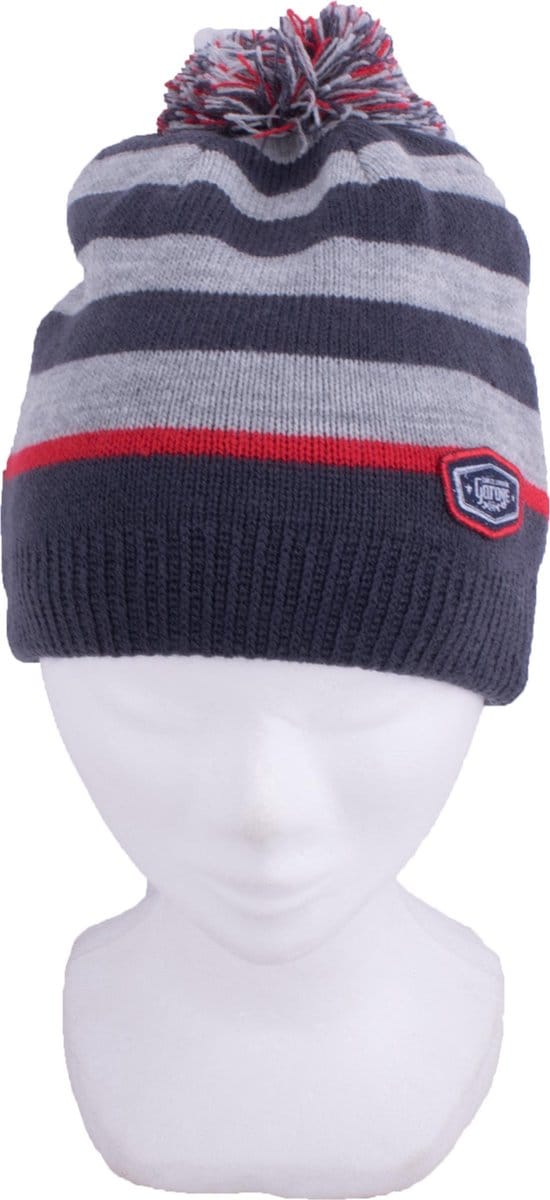Kinder Muts 2-4j. Gestreept Grijs/Blauw/Rood, Garage, 51-53