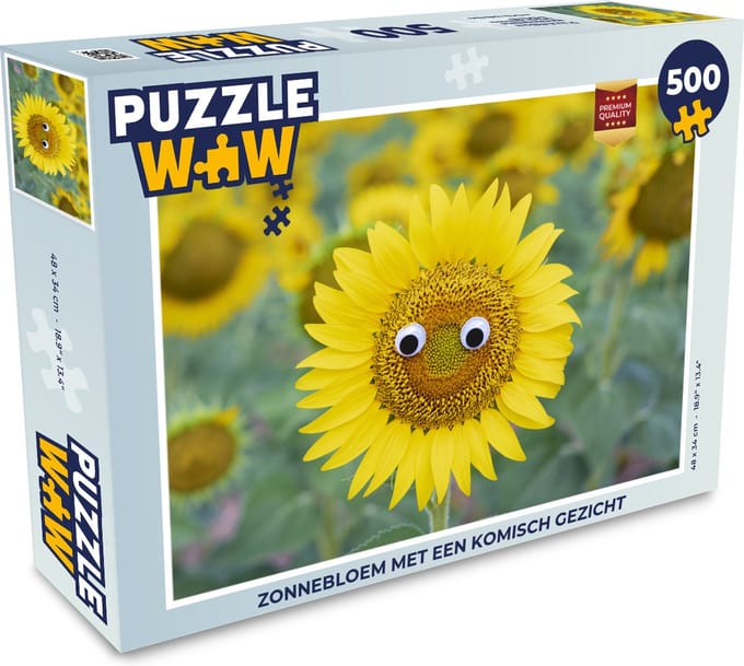 Puzzel Zonnebloem met een komisch gezicht - Legpuzzel - Puzzel 500 stukjes