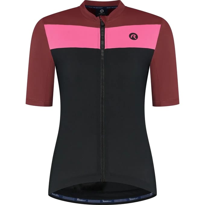 Rogelli Core Block Dames Fietsshirt - Korte mouw - Bordeaux/Roze