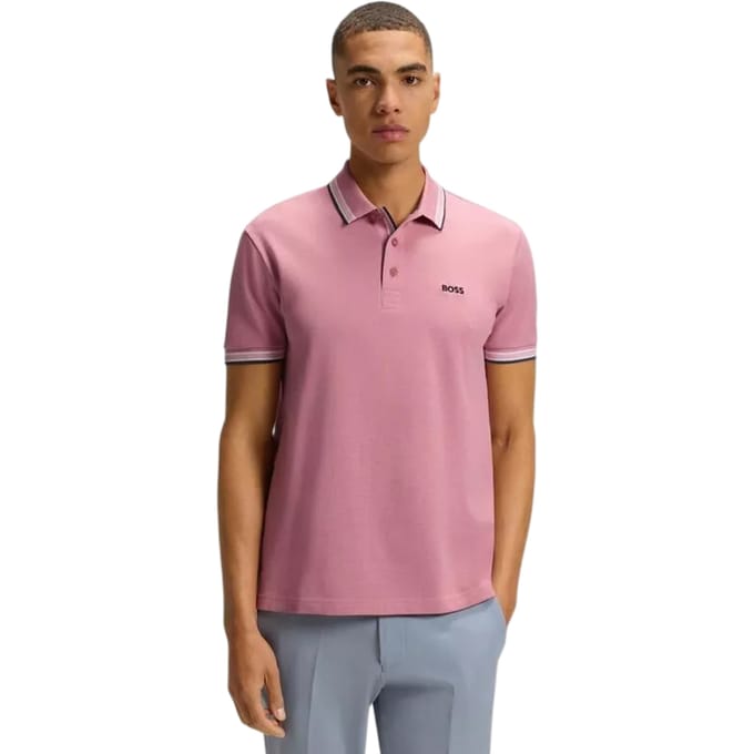 Boss Herenpoloshirt ‘Paddy’ met contrasterende boorden (Roze)