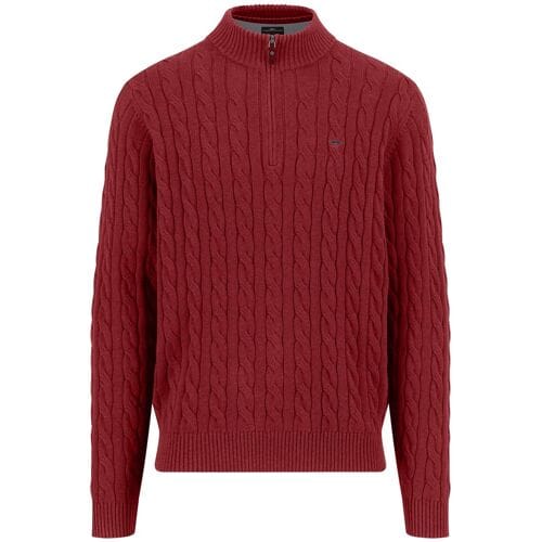 Fynch-Hatton Trui Troyer Zip Cable Knit Supersoft Cotton Garnet Red / male
