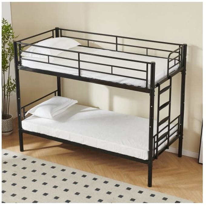 Lit superposé - MUVOE - 90x200 cm - Noir - Transformable en 2 lits simples - Barrières de sécurité noir