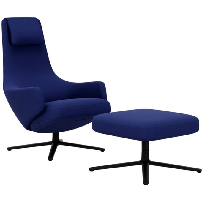 Vitra - Repos Fauteuil & Ottoman - basic dark gepoedercoat - Cosy 2 electrisch blauw - Zithoogte 40 cm