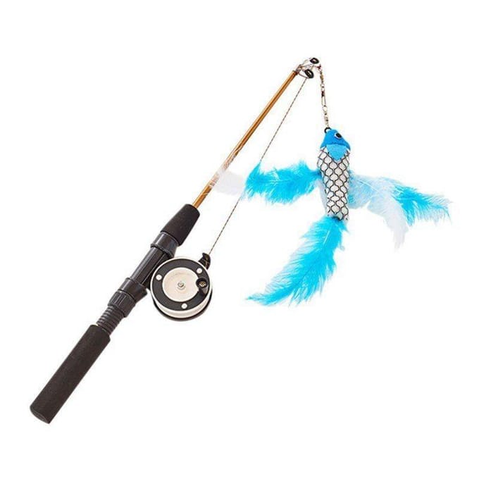 Jouets pour Chats Forme de Poisson Plumes Télescopiques Bâton pour Chat Simulation Canne à Pêche Chaton Jouet Amusant Jouet Interactif Baguette pour Chat 1pcs white
