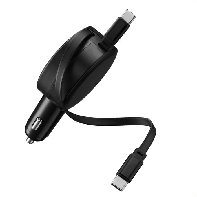Accezz Autolader met uittrekbare kabels - USB-C / USB-C - 60W - Zwart