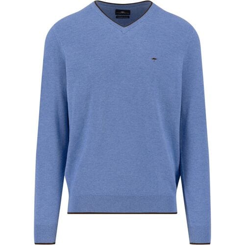 Fynch-Hatton Trui V-Neck Superfine Cotton Subtle Texture Crystal Blue / male