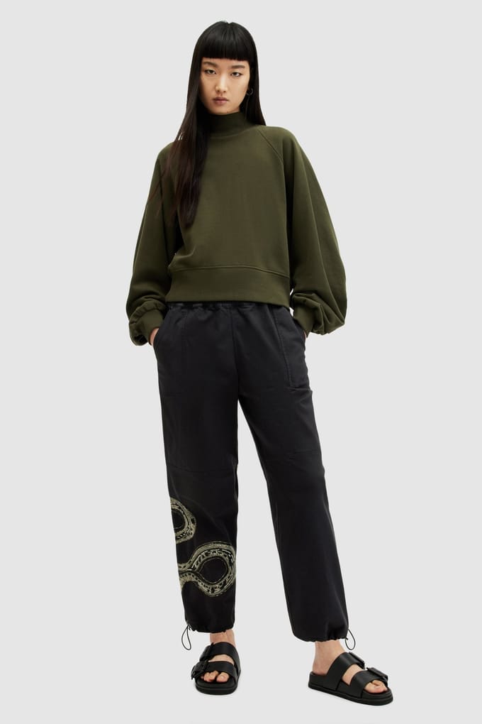 AllSaints Yas Emb Trouser Washed Black Größe: 4 | Jogginghosen Outlet | Damen | Schwarz