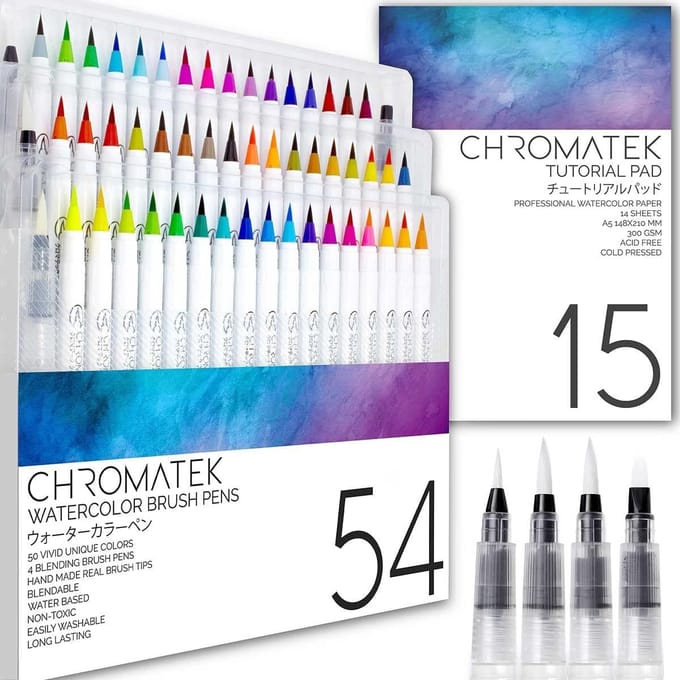 Aquamarkers - Waterverf Pens Set - Multikleur - Inclusief Video Tutorials - Professioneel Kwaliteit - Voor Kunstenaars