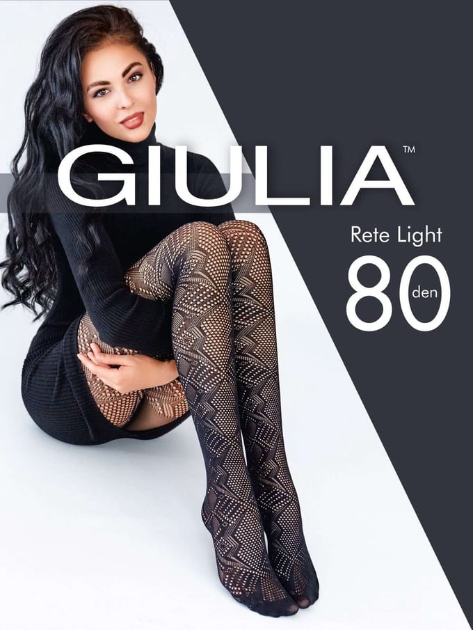 Giulia - Rete Light 80 - Panty - met geometrisch patroon - 80 denier - Medium - Zwart