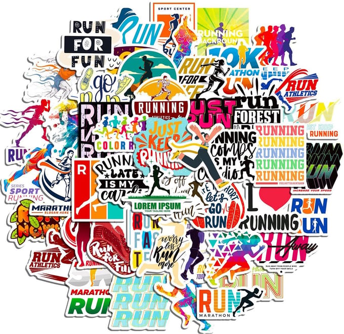 Hardloop Stickers - Go Running Sticker Set 4x5CM - voor Waterfles, Laptop, Auto etc. Run/Running/Joggen/Lopen/Sport