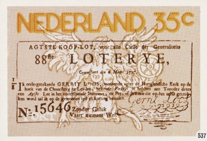 Briefkaart met afbeelding Staatslot postzegel