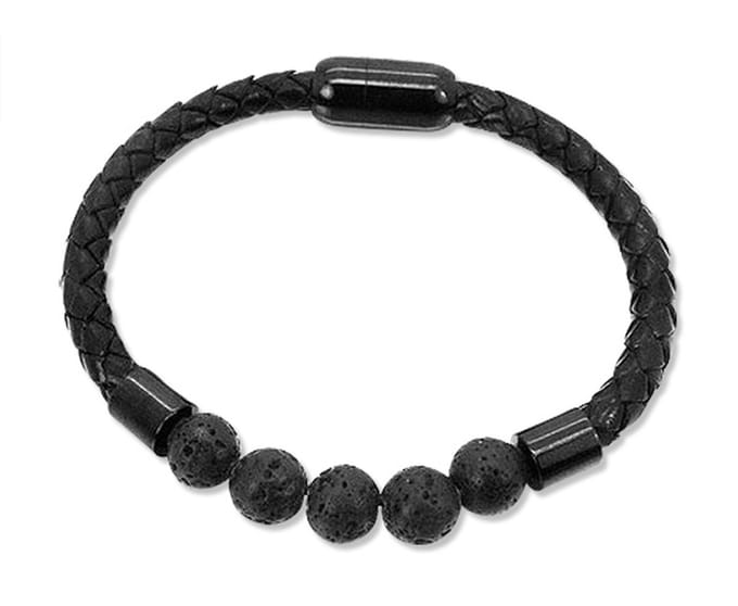 Amanto Armband Feiko D - Leer - Vulkanische Lava - 9mm - 21cm