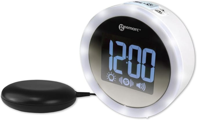 Extra Harde Wekker voor Slechthorenden - 95dB Luid Alarm met Trilschuim en LED-Knipperlichten - Wit