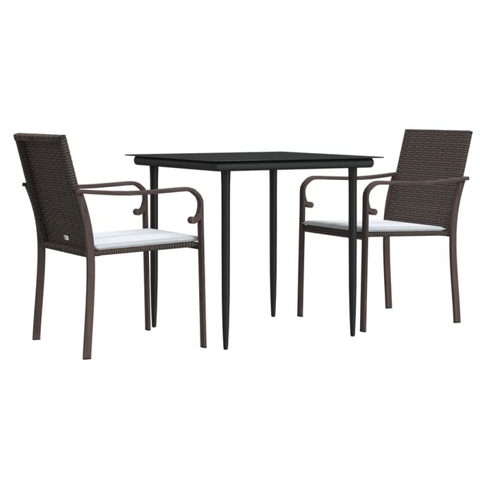 vidaXL - 3-delige - Tuinset - met - kussens - poly - rattan - en - staal