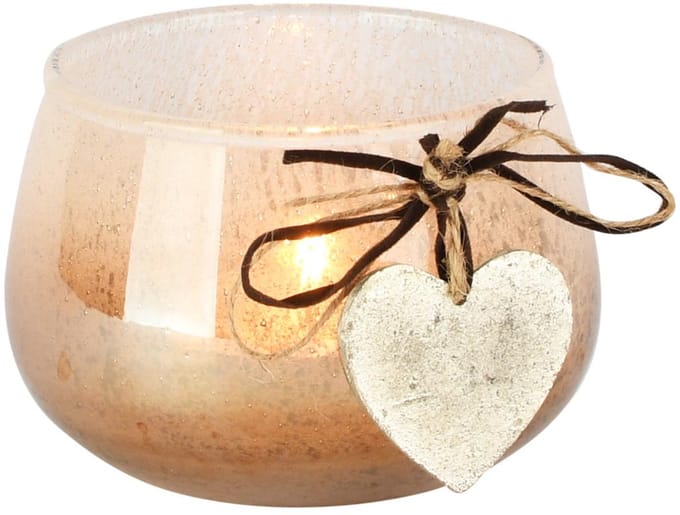 Dekoratief | Theelichthouder m/hart, bruin/transparant, glas, 12x1x8cm | A258327