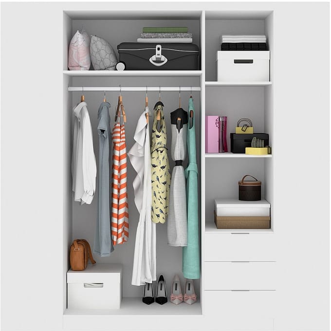 Vente-unique Kast 3 deuren en 3 lades - L121 cm - Wit - LISTOWEL