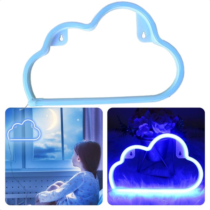 LED Neon Wandlamp - Wolk - Wit - 30x19x2cm - 3x AA Batterijen - Neon Verlichting