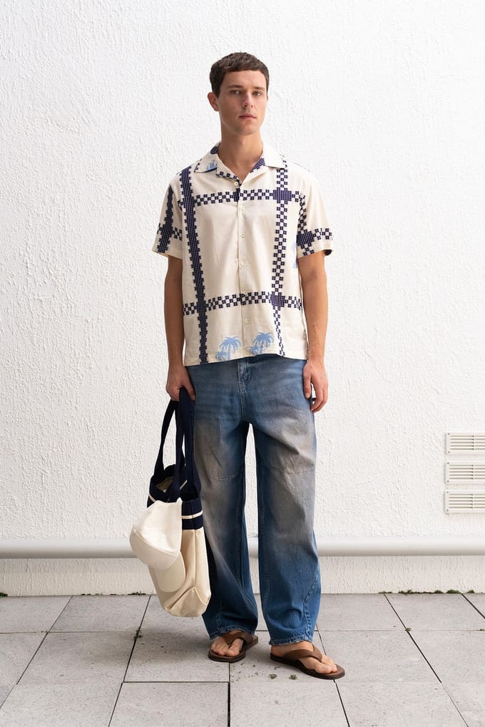 Heren Geometrische Poplin Korte Mouwen Shirt