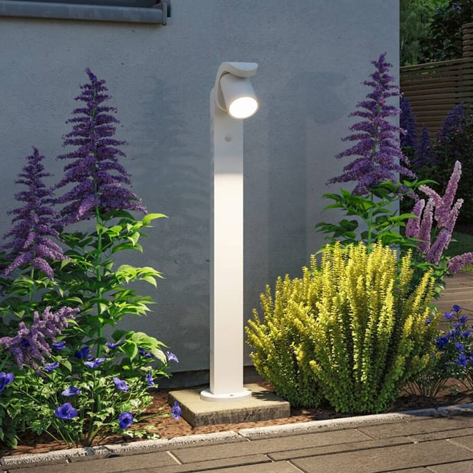 LED-bolderlamp Cuff Schemergestuurde bewegingsmelder (IR) IP44 782 mm 3000K 10W 700lm 230V 70° Wit Aluminium