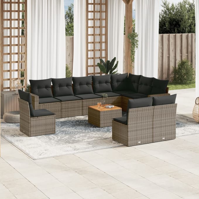 vidaXL - 11-delige - Loungeset - met - kussens - poly - rattan - grijs