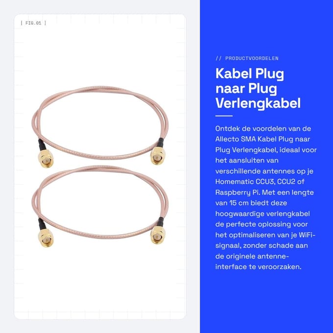 Dailygoods Kabel Plug naar Plug Verlengkabel - 15 cm - Antenne Adapter - Gold - Geschikt voor Raspberry Pi - Coaxiaal - Pack van 2