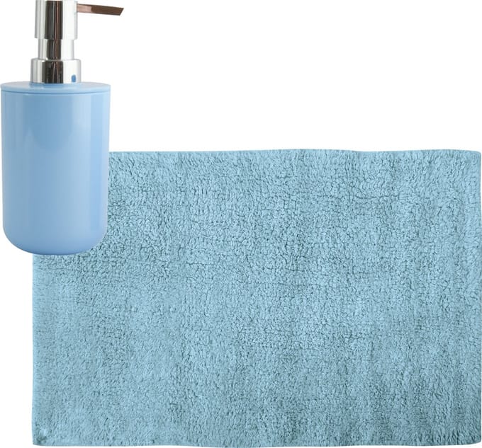 MSV badkamer droogloop mat/tapijt - 40 x 60 cm - met zelfde kleur zeeppompje 260 ml - lichtblauw
