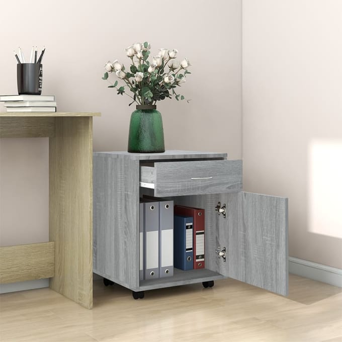 vidaXL - Rolkast - 45x38x54 - cm - bewerkt - hout - grijs - sonoma - eiken