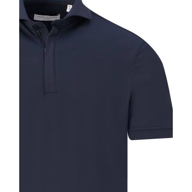 John Miller Polo Slim Plain Hyperstretch Short Sleeve Zip Collar Donker Blauw / male