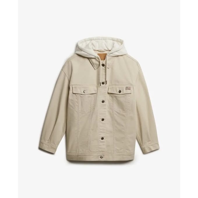 Superdry Relaxed Hooded Trucker Jacket Beige Grootte: 38