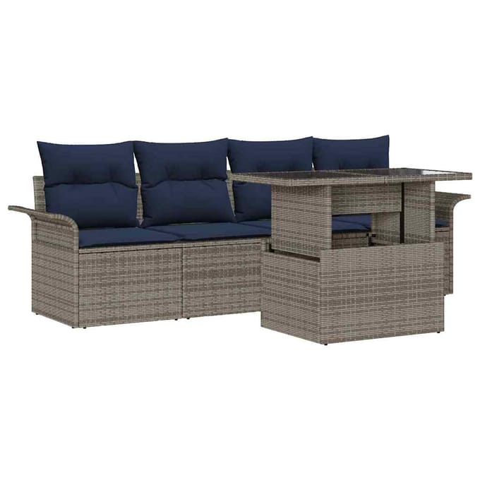 vidaXL Tuin Sofa Set 5 st Grijs [Synthetisch]: Poly Rattan